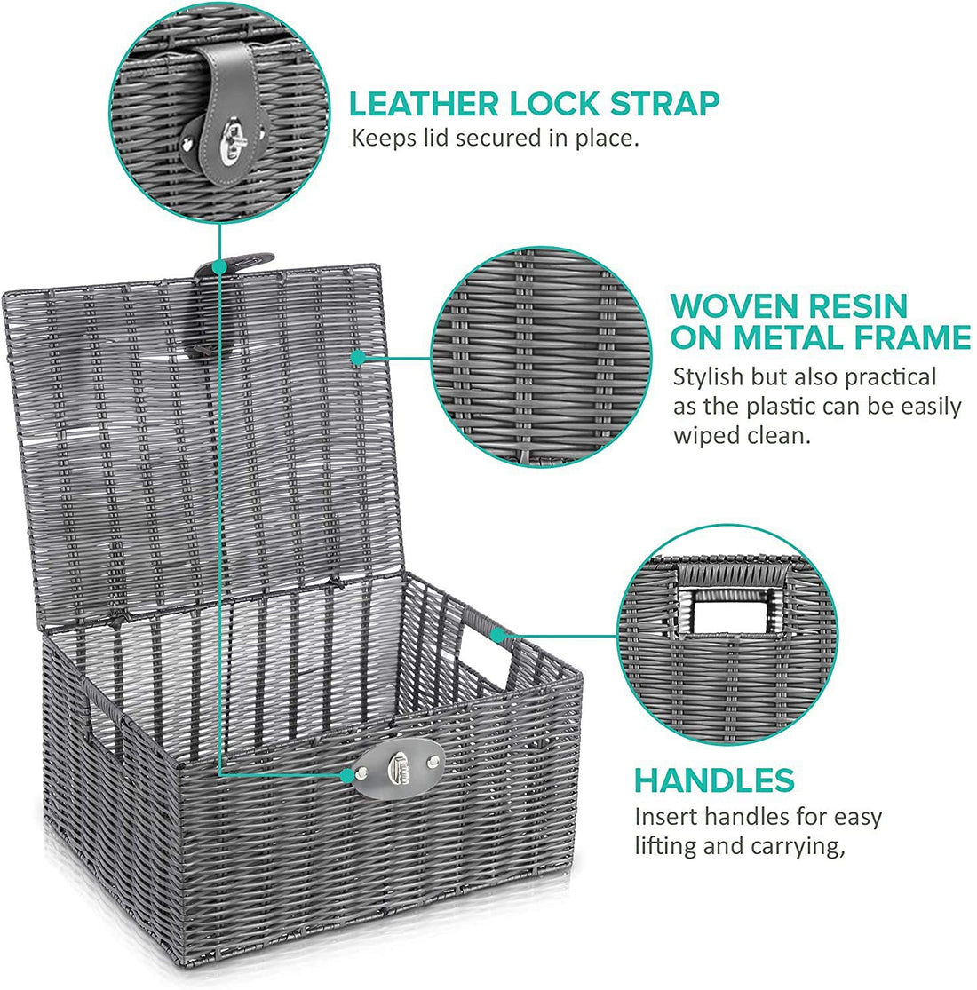 Homepeaz Set of 3 Woven Storage Basket Bin Wicker Hamper Stackable Box with Lid & Lock, Container Tote Cube Organizer for Nursery, Baby Toiletry, Diaper, Toys, Home Closet, Laundry, DVD, Book (Grey)