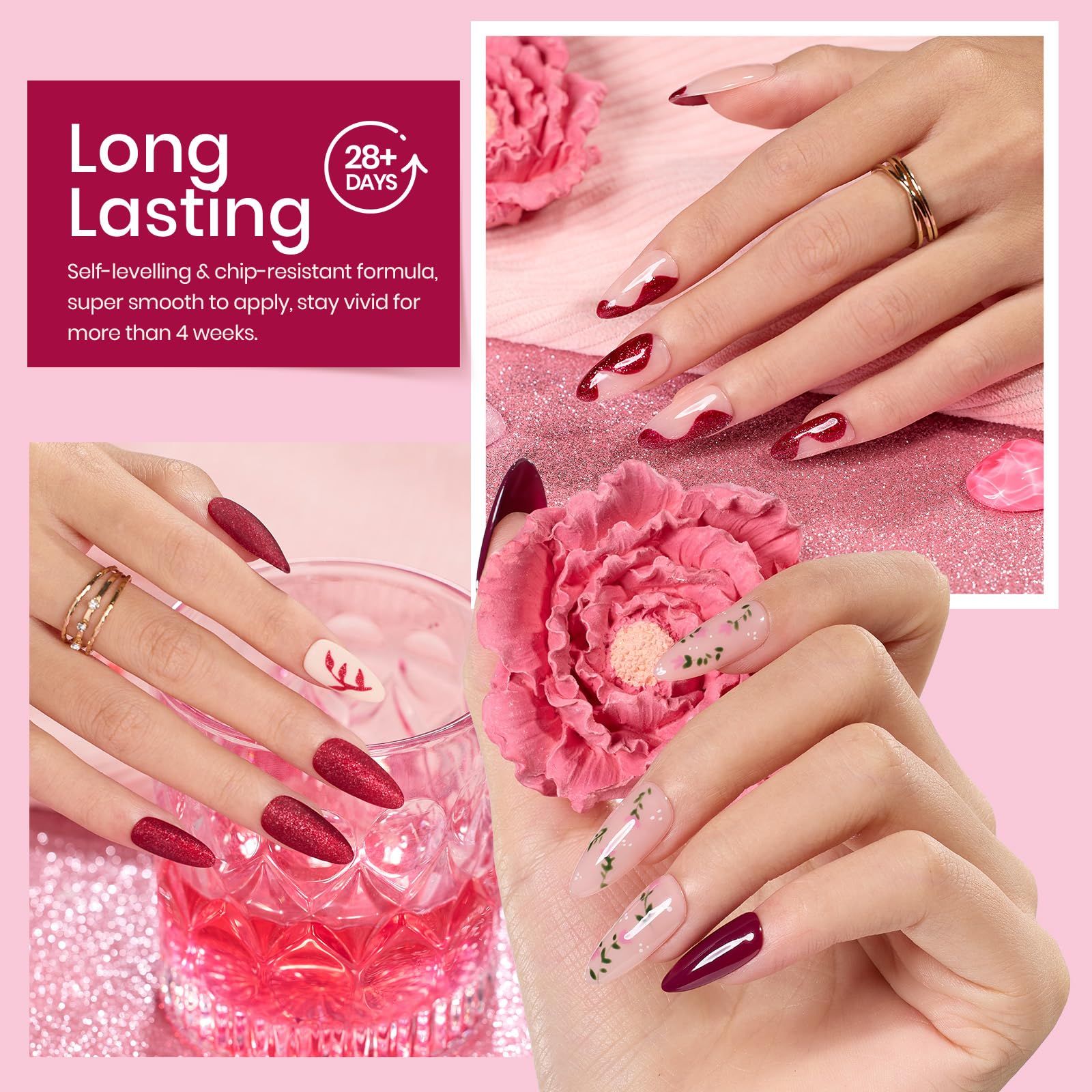 beetles Burgundy Gel Polish Set - Berry Merlot 6 Colors Polish Gel, Cherry Mocha Red Glitter Fall Winter Dark Purple Wine Nails Color, U V LED Soak Off Home DIY Manicure Nail Salon