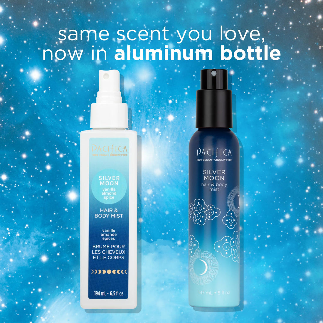 Pacifica Beauty | Silver Moon Hair Perfume & Body Spray | Vanilla, Almond, Spice Notes | Natural + Essential Oils | Alcohol Free | Clean Fragrance | Vegan + Cruelty Free