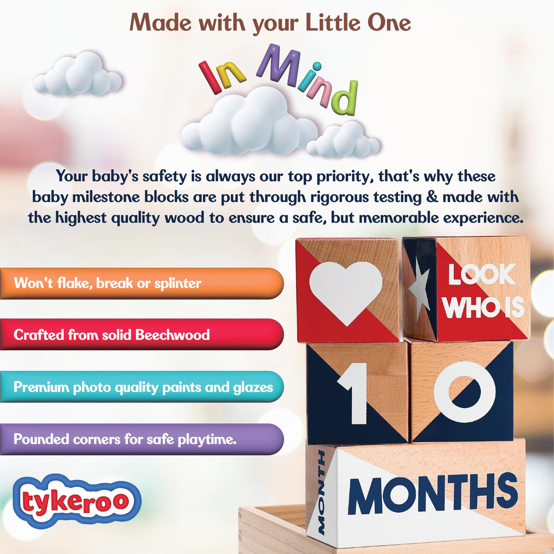 Tykeroo Baby Monthly Milestone Blocks — Cute Nursery Decor — Lovely Newborn Photography Props — Baby Shower Gifts (Red, White & Blue)