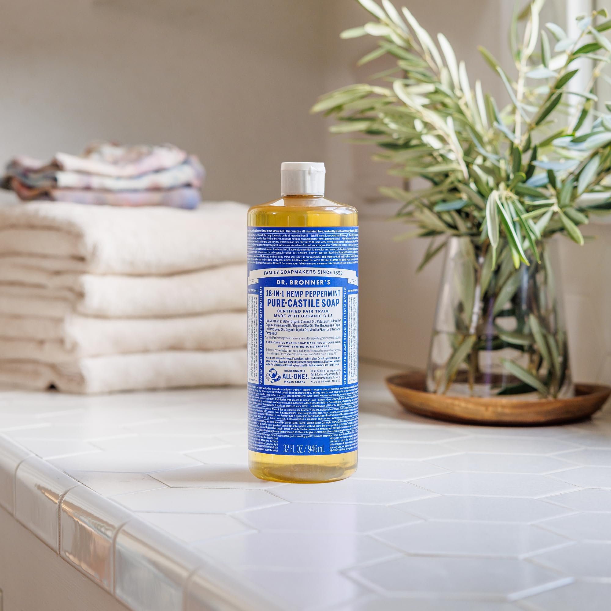Dr. Bronner's - Pure-Castile Liquid Soap (Peppermint, 25 Ounce) - Made with Organic Oils, 18-in-1 Uses: Face, Body, Hair, Laundry, Pets and Dishes, Concentrated, Vegan, Non-GMO