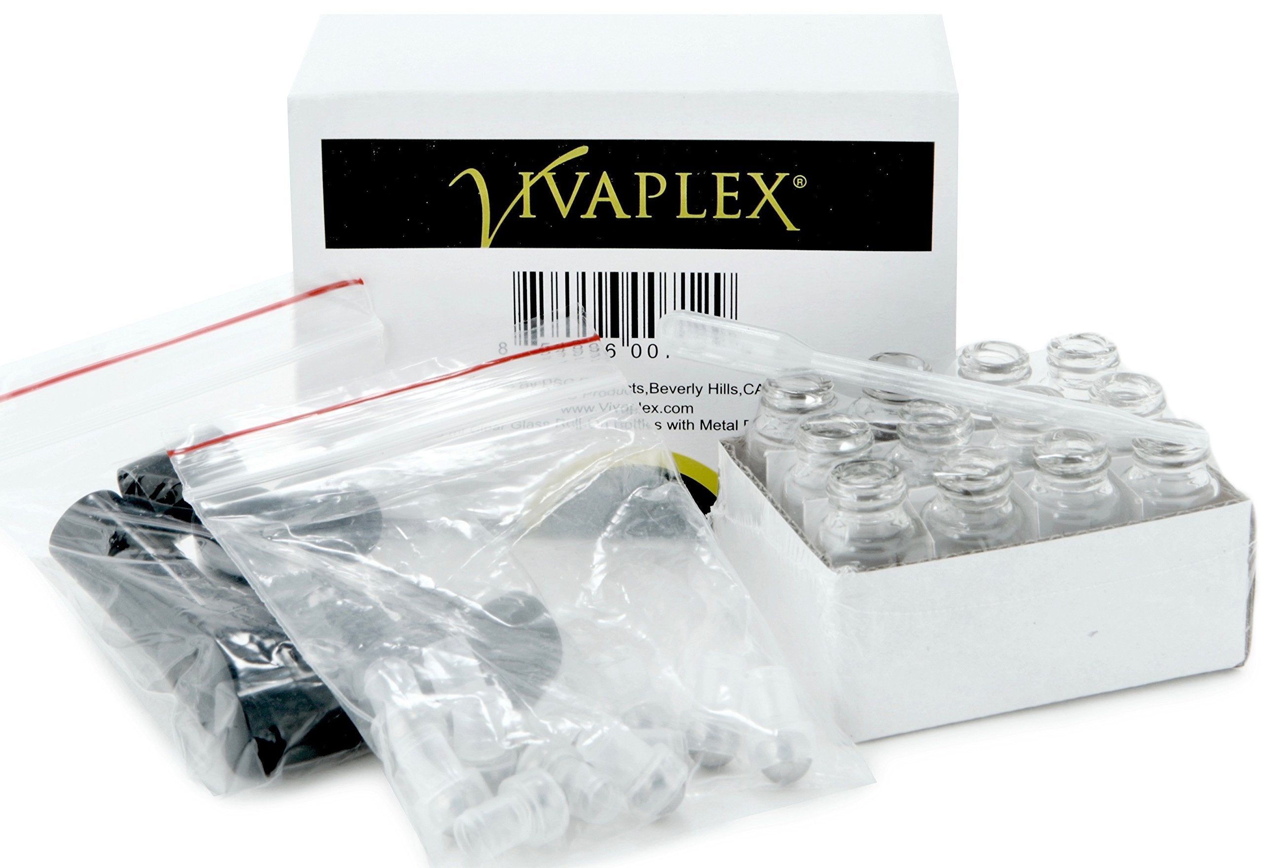 Vivaplex, 12, Clear, 3 ml Glass Roll-on Bottles with Stainless Steel Roller Balls - Dropper included