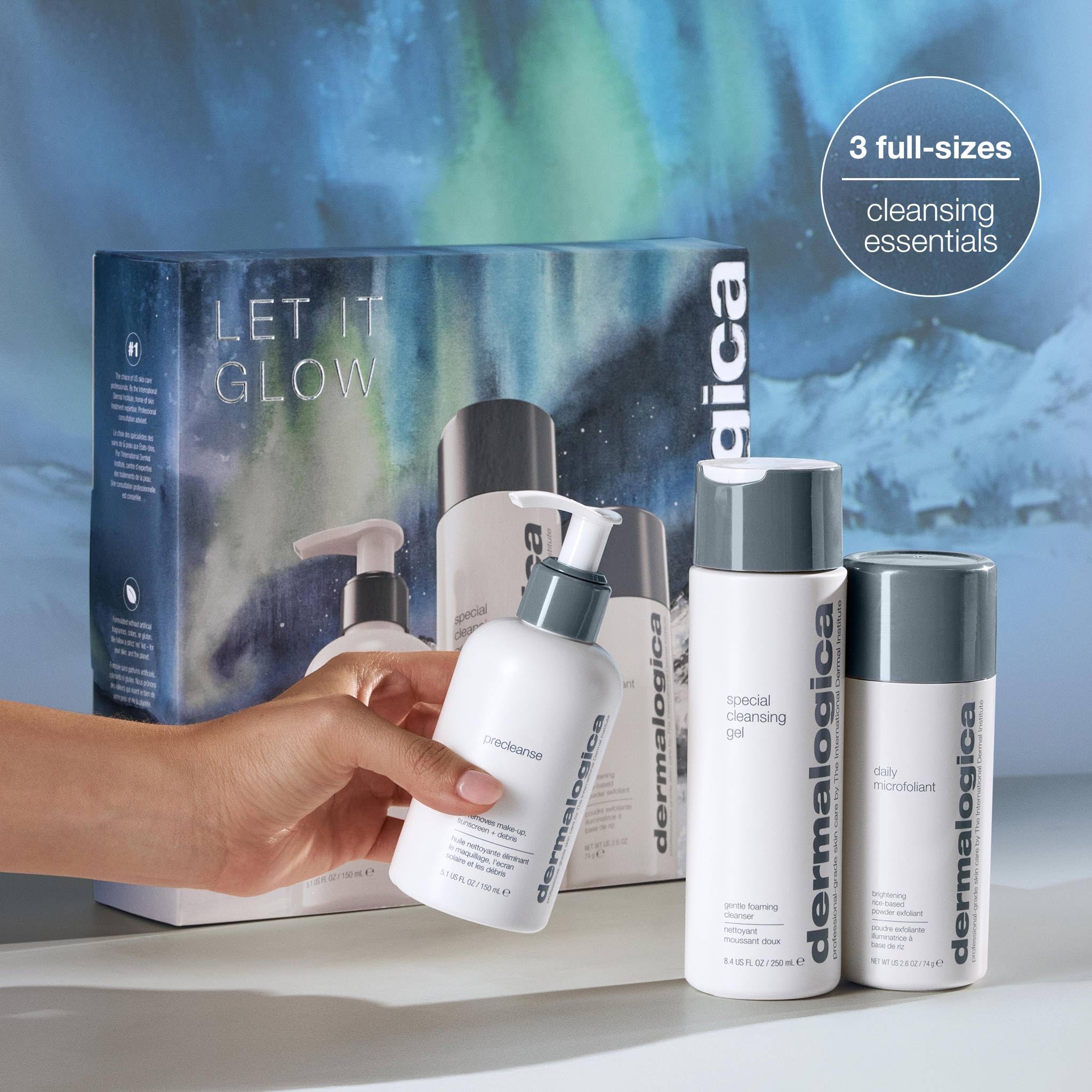 Dermalogica Let It Glow – Facial Cleansing Skincare Set Includes Full Sized PreCleanse, Special Cleansing Gel, and Daily Microfoliant
