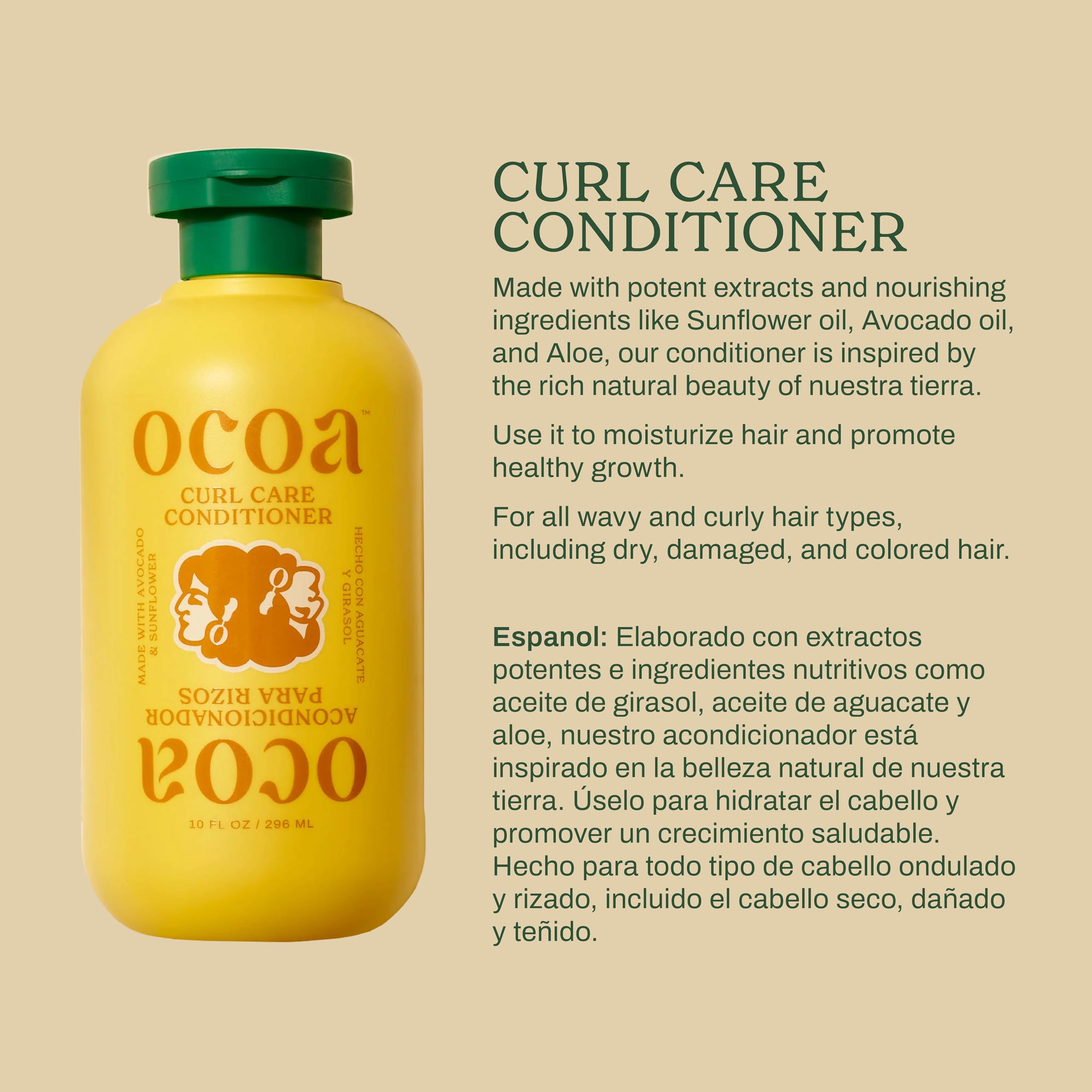 OCOA Beauty Curl Care Conditioner with Sunflower & Avocado Oil, Aloe, Moisturizes, Detangles, and Restores for Wavy, Curly, Dry & Damaged Hair, 8 fl oz