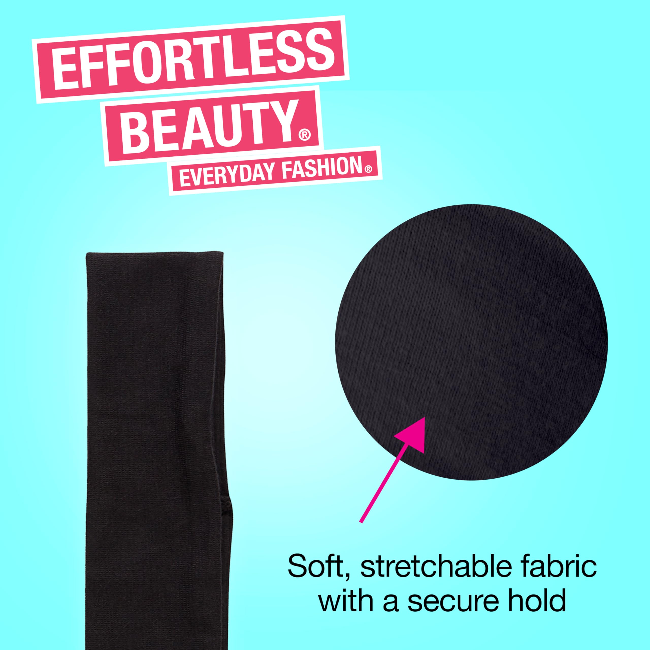 Scunci Effortless Beauty Basic Interlock Headwraps, Black, 5 Count, 4.6 Pound