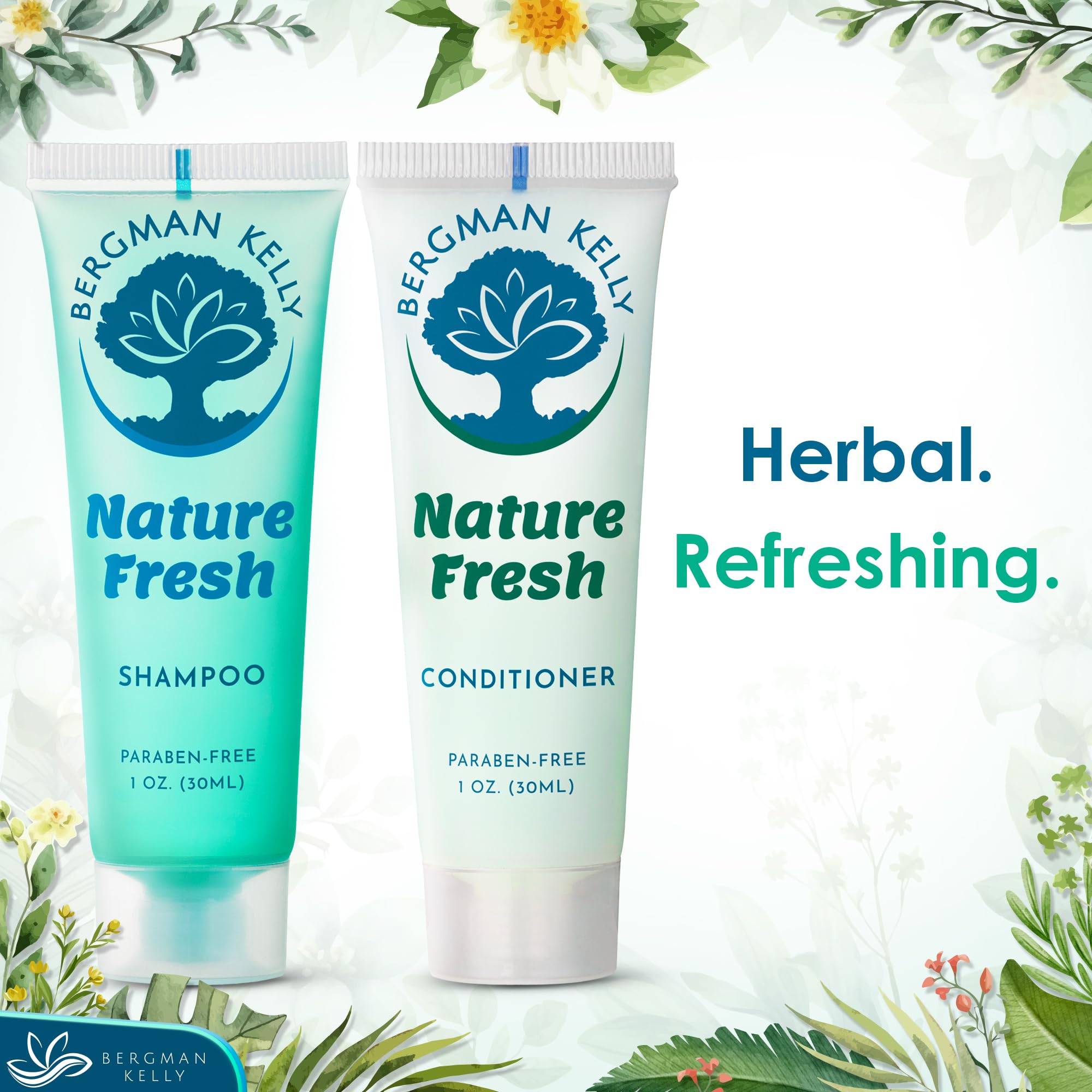 Bergman Kelly - Travel Shampoo and Conditioner Set - 1 fl oz, 100 Pieces, Nature Fresh - Delight Your Guests with Refreshing & Soothing Hotel Toiletries and Guest Hospitality in Bulk