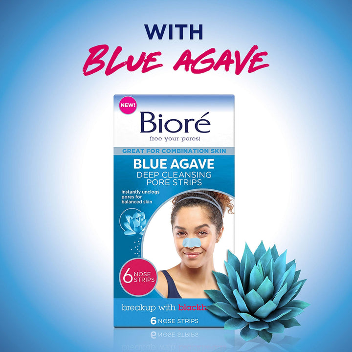 BiorÃƒ© Blue Agave Pore Strips 6Count for Nose & Combination Skin (cruelty free, vegan), 6Count
