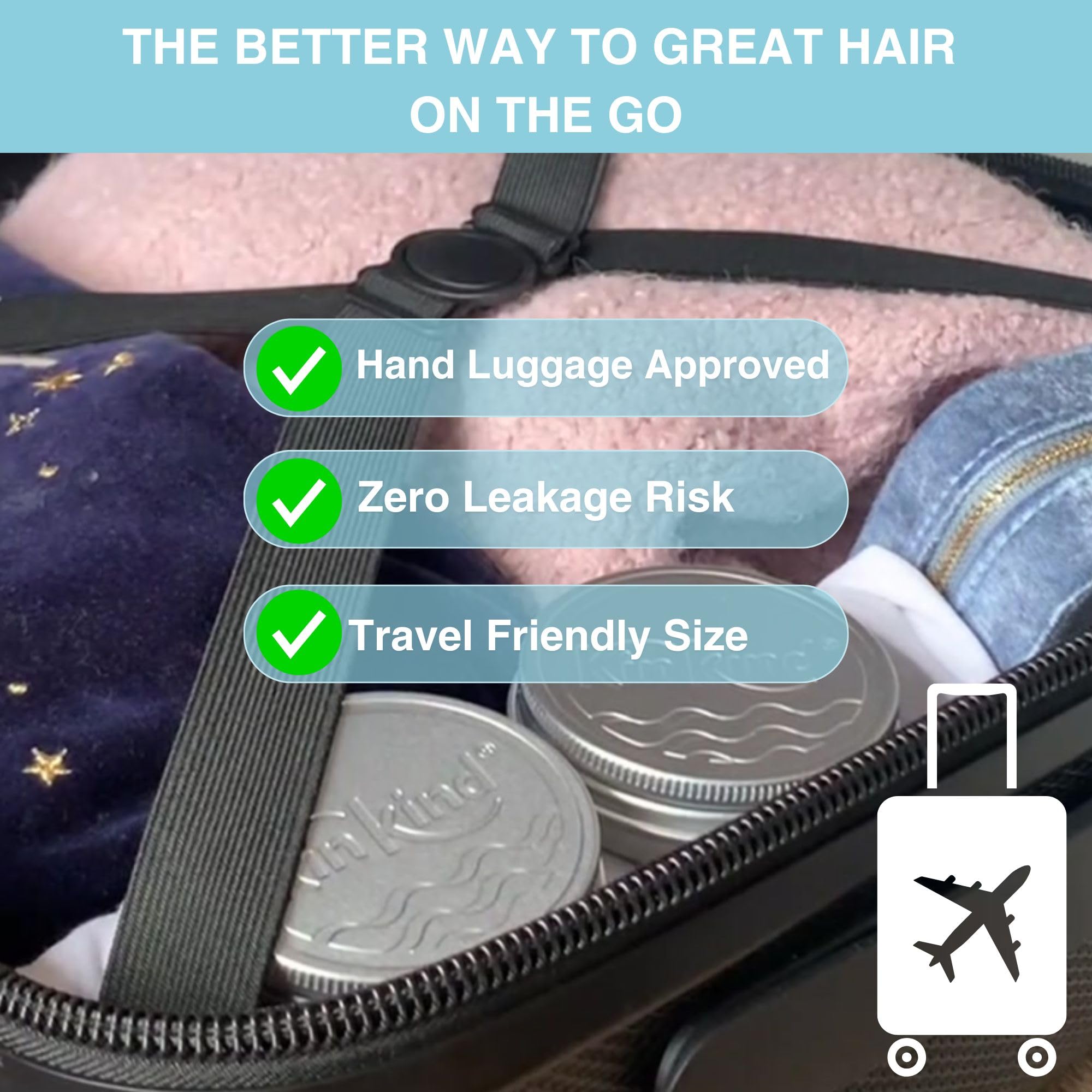 KinKind NOURISH me Travel Shampoo and Conditioner Bars. Up to 50 washes. This travel and gift set contains a soap tin for each bar. No leakage, less space, less weight.