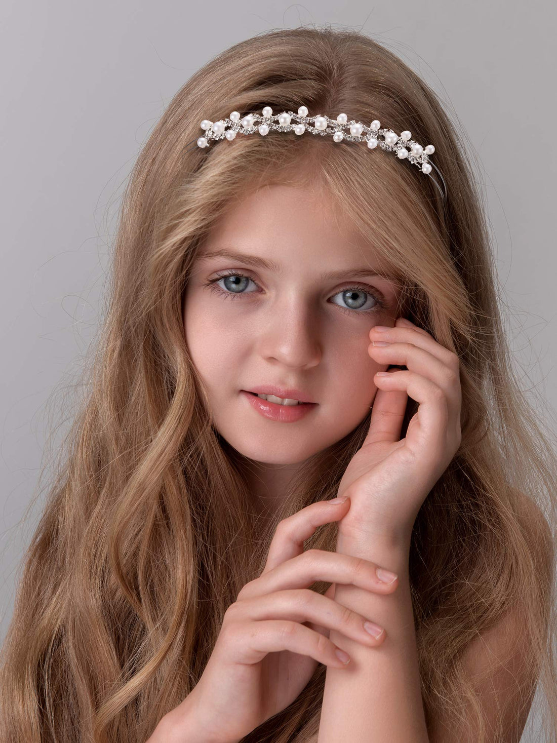 WILLBOND 2 Pieces Flower Girls Headpiece Princess Wedding Faux Pearls Rhinestone Headband Bridal Crystal Hairband Tiara for Flower Girls Toddler Crown Wedding Party Hair Accessory