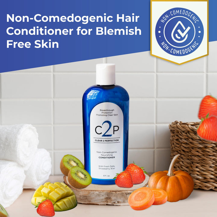 Conditioner : Non-Comedogenic Hair Conditioner for Blemish Free Skin by Clear 2 Perfection with Fresh Cells Strawberry and Kiwi Suspensions