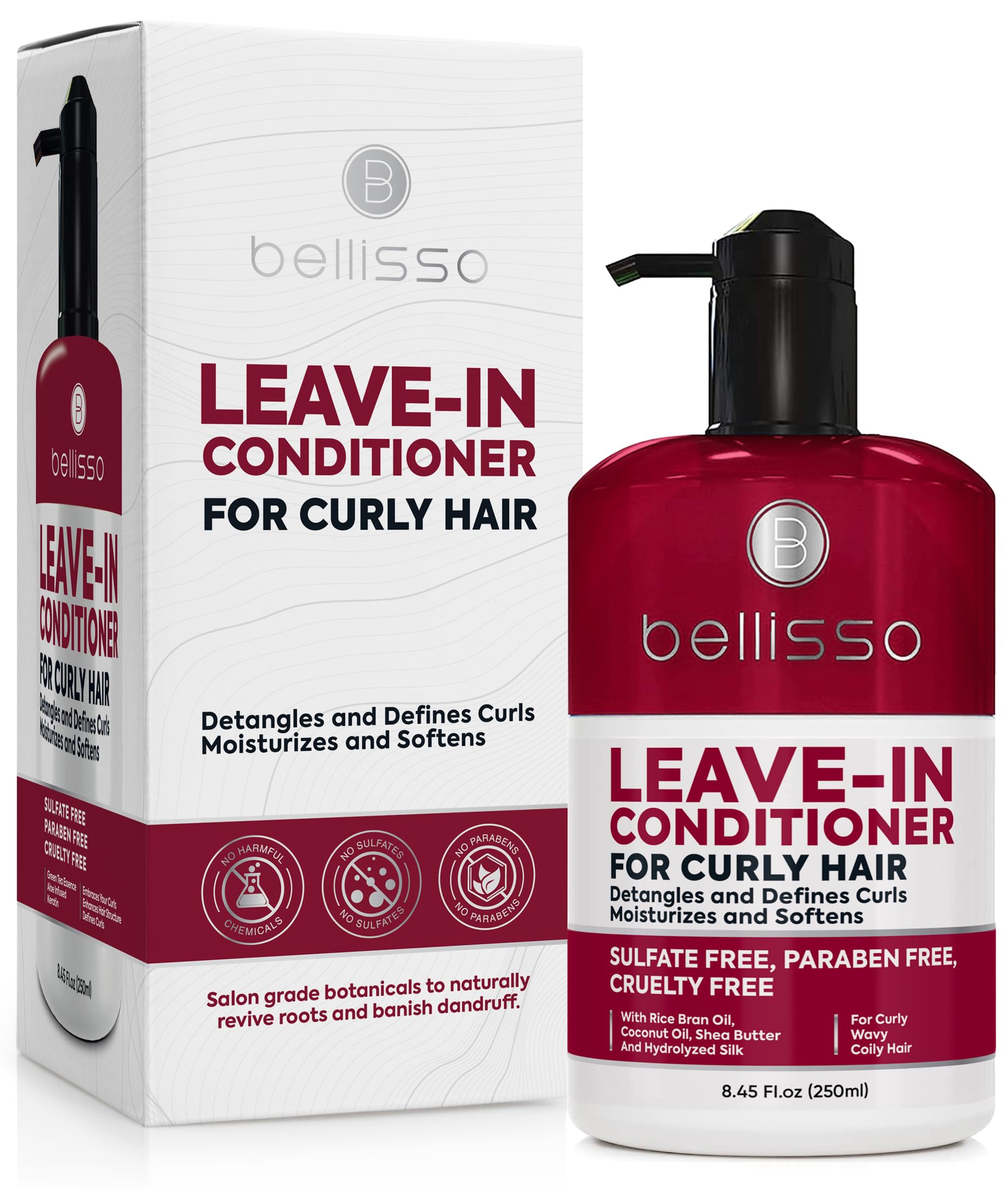 Leave in Conditioner for Curly Hair - Frizz Control for Women and Men - Restores Dry, Damaged and Wavy Hair - Detangler Cream and Sulfate Free Anti Static Moisturizer Treatment with Shea Butter