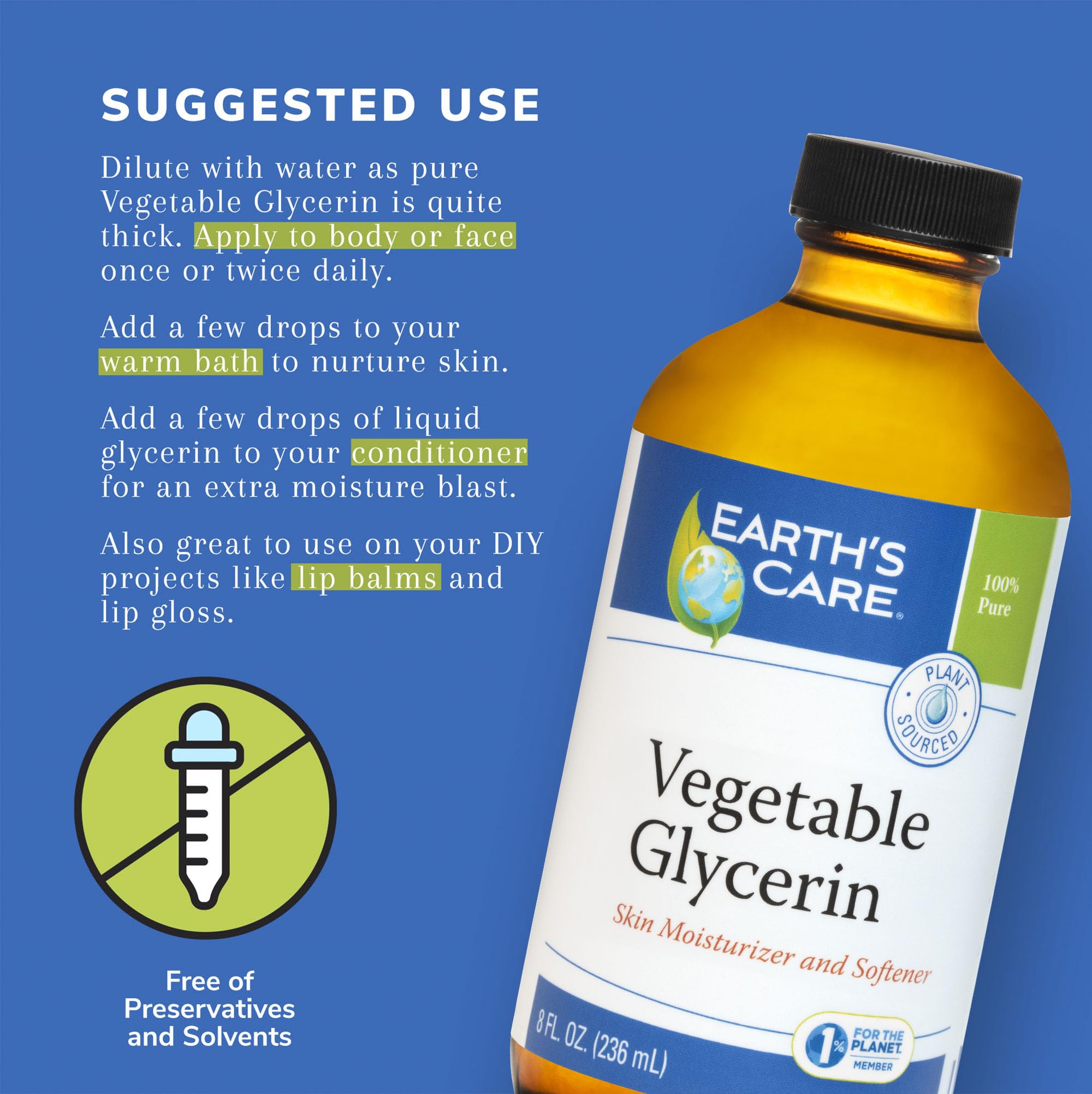 100% Natural Vegan Glycerin - 8 fl oz by Earth's Care