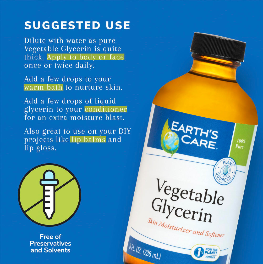 100% Natural Vegan Glycerin - 8 fl oz by Earth's Care