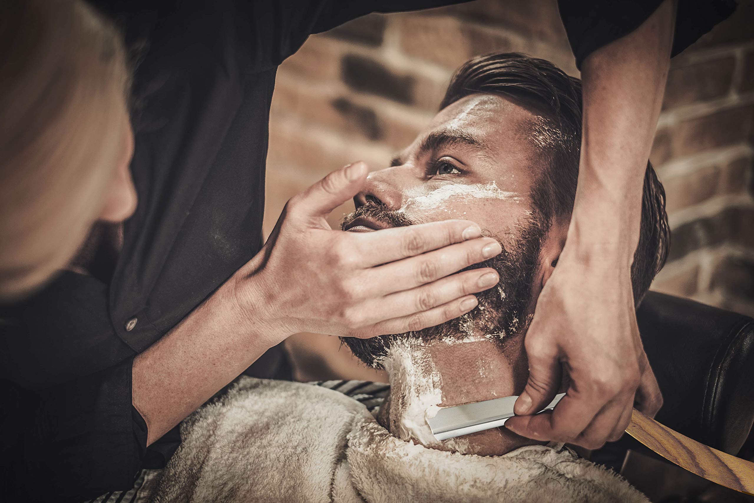 Facn Razors Professional Wooden Straight Edge Barber Razor with 5 DE Blades and Leather Case