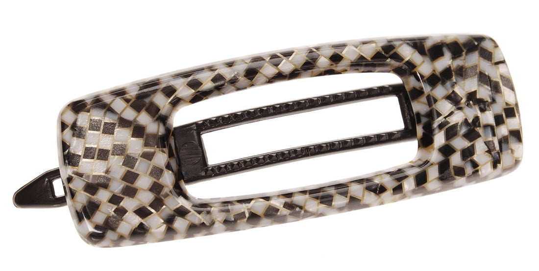 Opera Silver : France Luxe Mini Cutout Rectangle on Plastic Tige Boule Barrette - Opera Silver