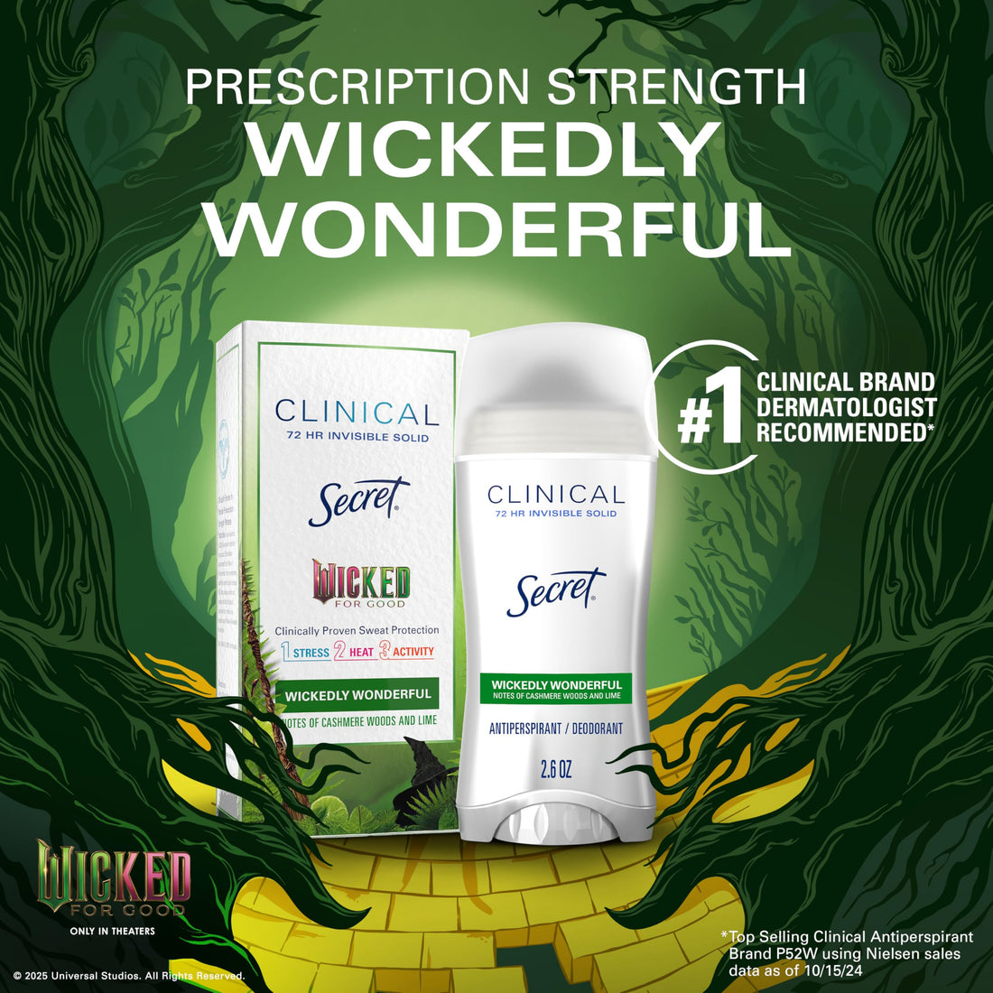 Secret Clinical Strength Antiperspirant Deodorant for Women, Wickedly Wonderful, 3X Sweat Protection, 72hr Sweat & Odor Protection, PH Balanced, Invisible Solid, Cashmere Woods & Lime Scent, 2.6 oz