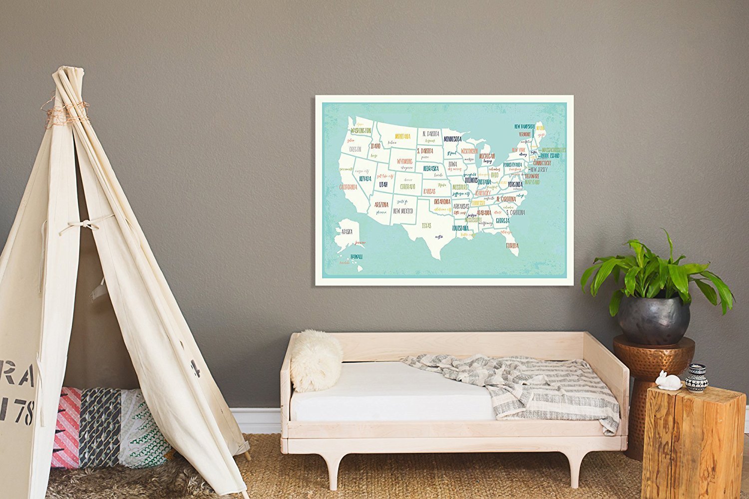 USA Wall Map Art Print, 08x10 Inch Print,Kid's USA Wall Map,Children's Room Decor, Gender Neutral Nursery, Travel Nursery Decor,United States of America Map