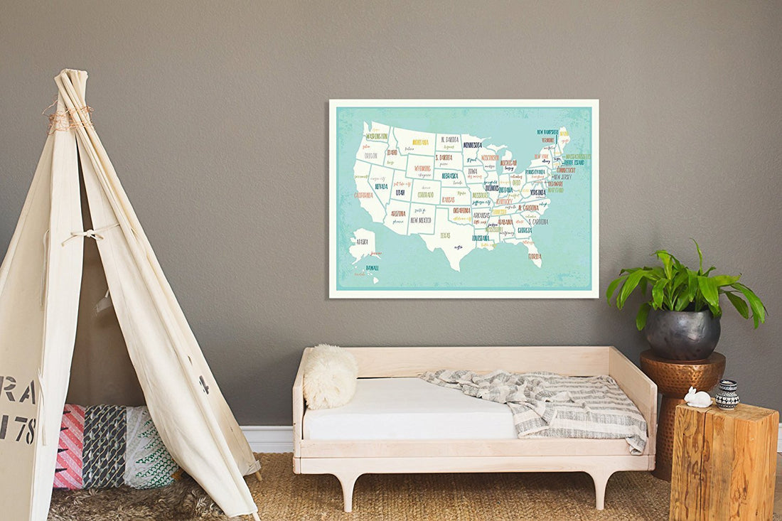 USA Wall Map Art Print, 08x10 Inch Print,Kid's USA Wall Map,Children's Room Decor, Gender Neutral Nursery, Travel Nursery Decor,United States of America Map