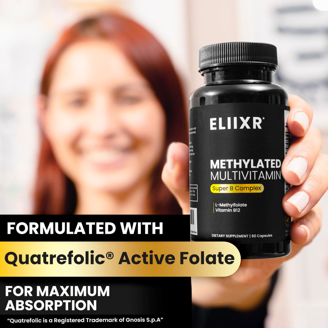 Eliixr Methylated Multivitamin Supplement for Men and Women with Active Methyl B12 and 5-MTHF Methylfolate 60 Vegetable Capsules Iron Free Made in The USA