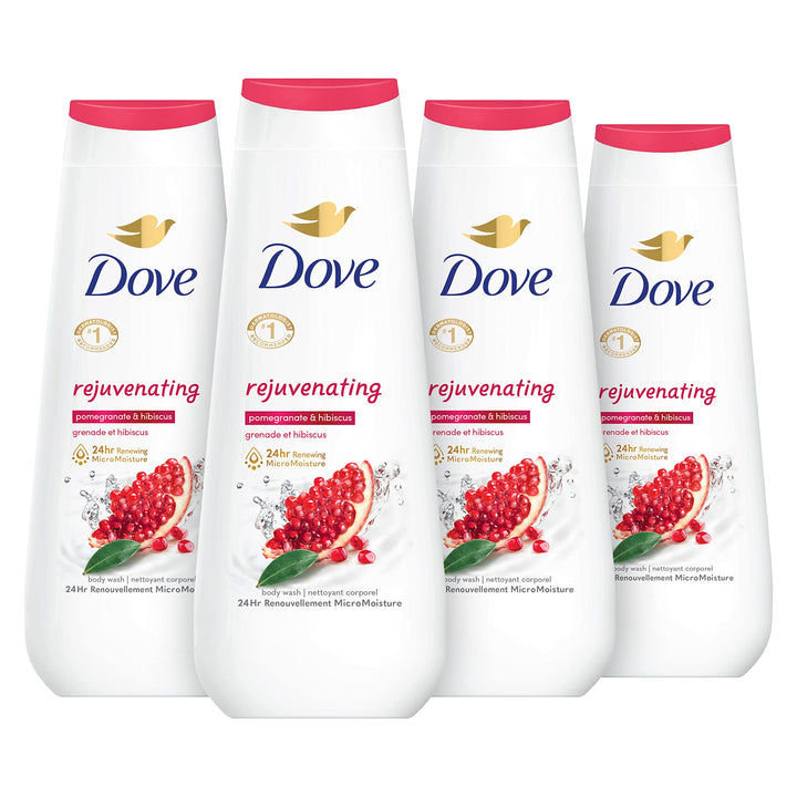 Dove Body Wash Rejuvenating Pomegranate & Hibiscus 4 Count for Renewed, Healthy-Looking Skin Gentle Skin Cleanser with 24hr Renewing MicroMoisture 20 oz