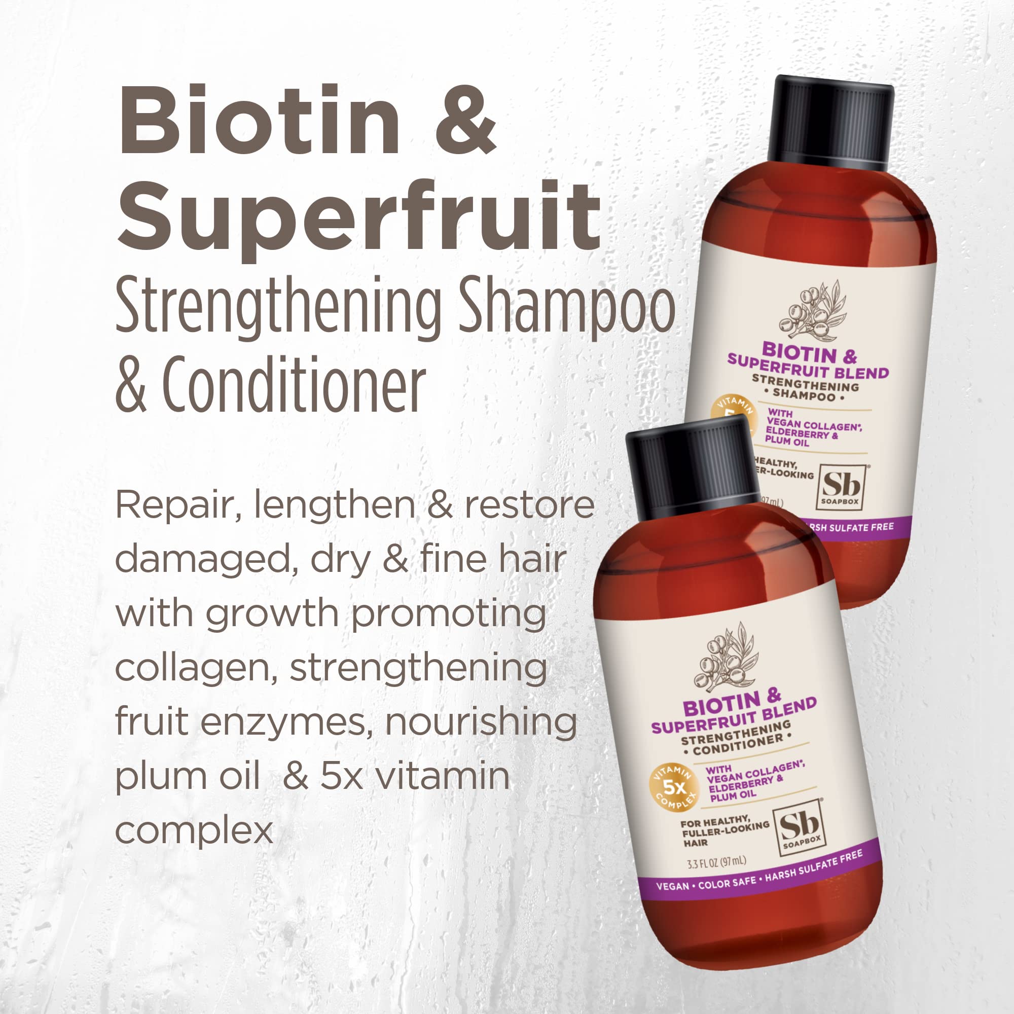 Soapbox Biotin Conditioner, Travel Size Biotin & Collagen Super Fruit, Bulk Pack Travel Toiletries, | Volumizing & Softening Conditioner to Promote Hair Growth, Strength, 24-Pack, 3.3 oz Each