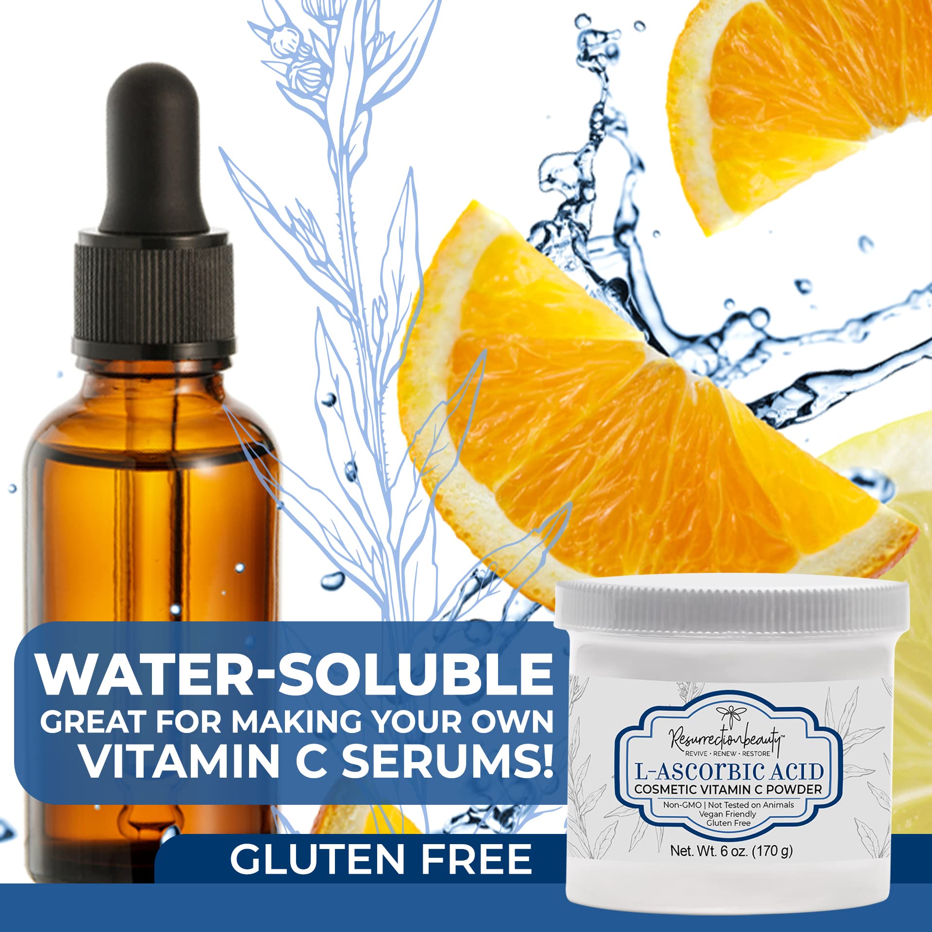 100% Pure L-Ascorbic Acid (Cosmetic Vitamin C Powder for Face) to Make Your Own Premium Beauty Serum, Skincare Mask Treatment, Hyaluronic Serums with Vit C & DIY Facial Skin Care Products 6 OZ