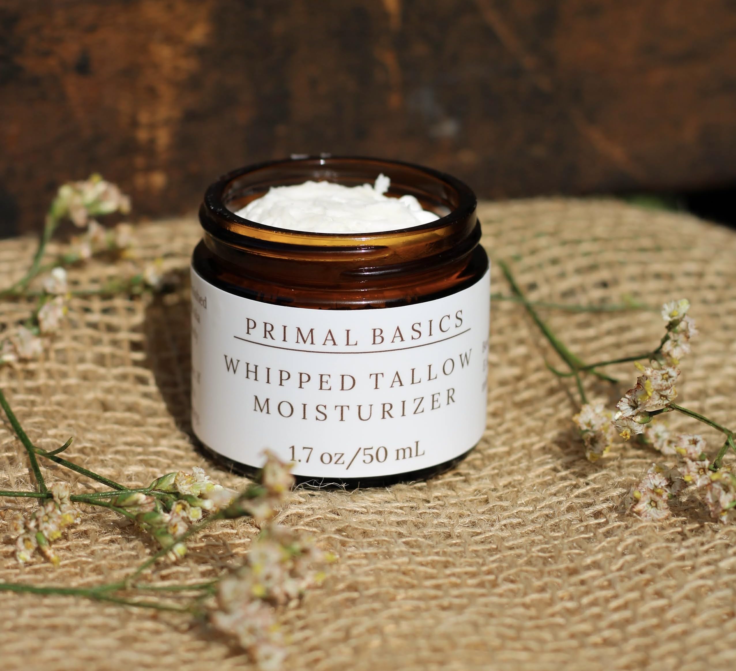 Primal Basics 100% Grass Fed Grass Finished Whipped Lavender Beef Tallow Moisturizer/Body Balm for Face, Body, Oily, Dry, Sensitive Skin -Contains Vitamins A, D, E, K -USA Made (1.7 oz, Lavender)