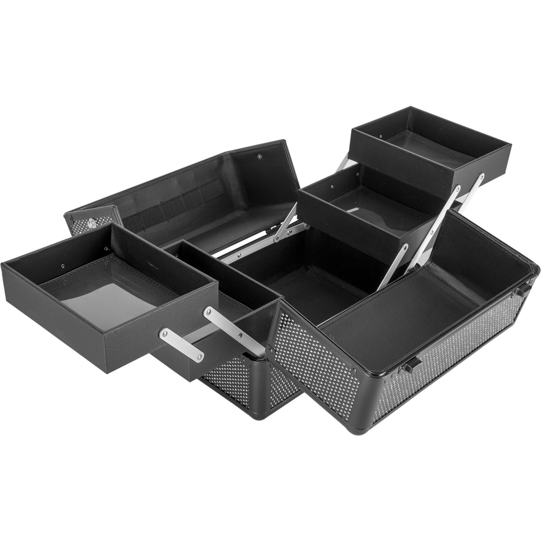 Sunrise 4 Tiers Expandable Trays Makeup Train Case Shoulder Strap Key-Lock, Black Krystal