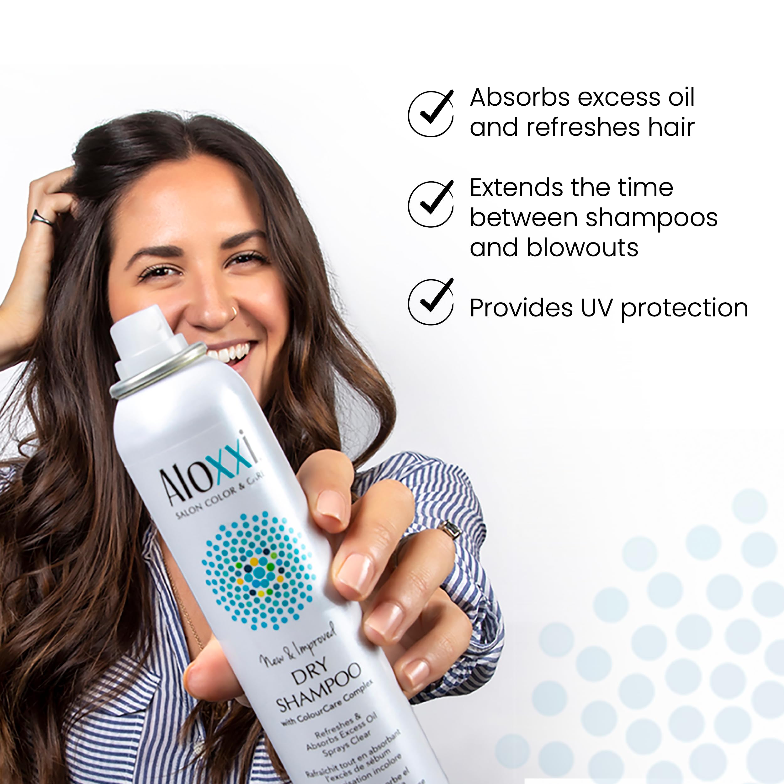 ALOXXI Dry Shampoo - Sprays Clear, Even on Dark Hair with Fragrance of Green Apple and Herbs - Absorbs Excess Oil and Refreshes Hair, 4.5 Fl. Oz