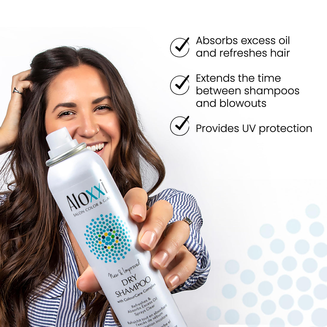 ALOXXI Dry Shampoo - Sprays Clear, Even on Dark Hair with Fragrance of Green Apple and Herbs - Absorbs Excess Oil and Refreshes Hair, 4.5 Fl. Oz