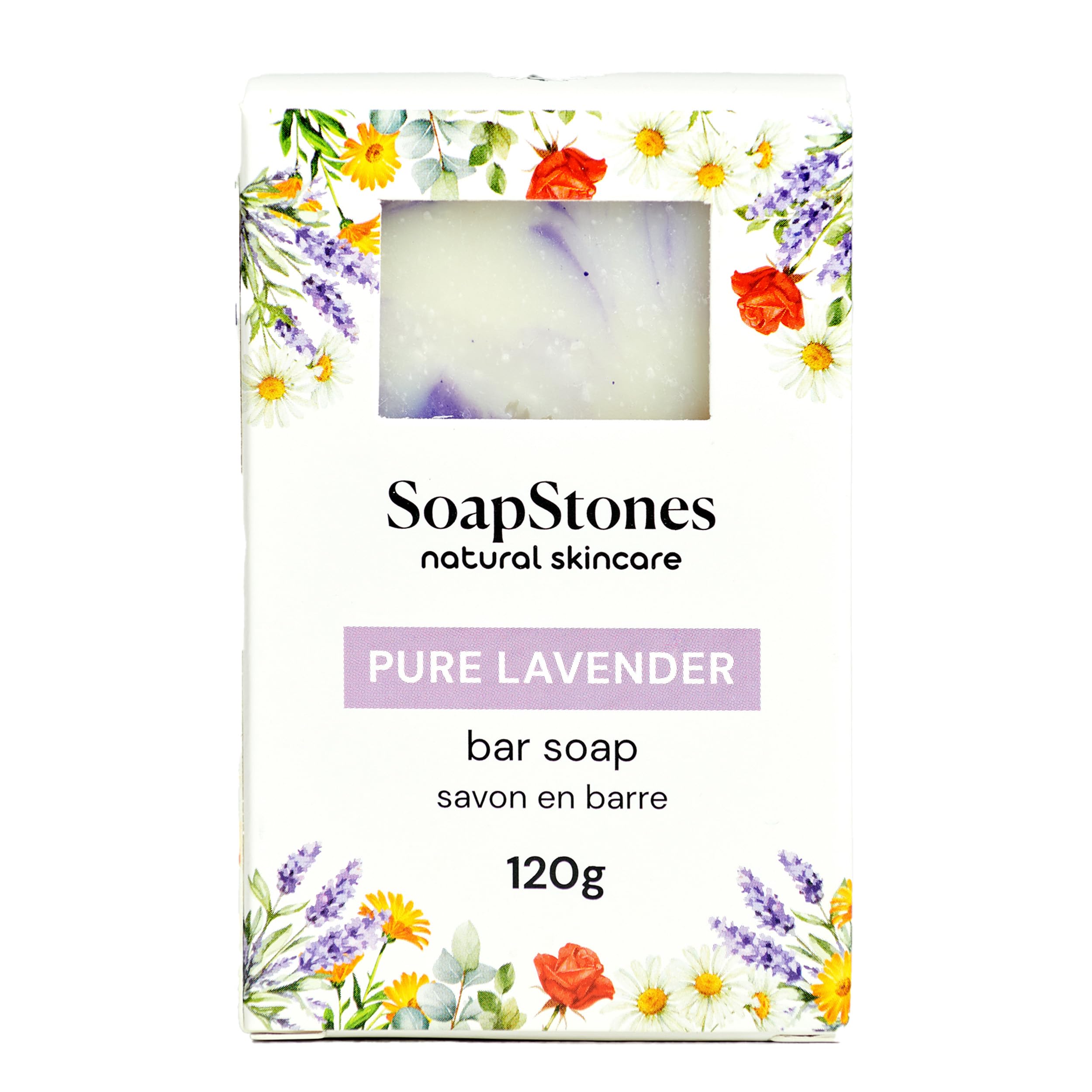 Soapstones Pure Lavender Cold Processed Soap - Shea Butter, Cocoa, Castor & Olive Oil Infused Hydrating Soap Bar - Essential Oil Infused Natural Body Bar Soap