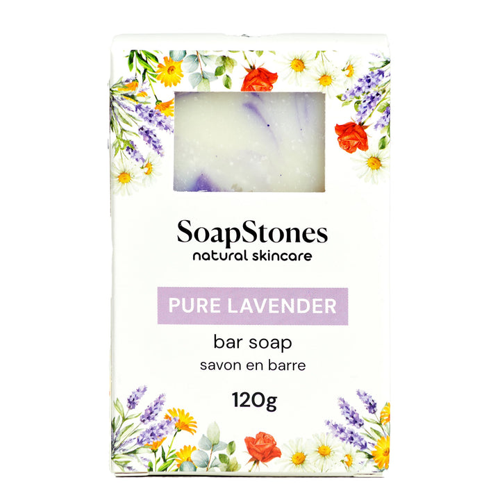 Soapstones Pure Lavender Cold Processed Soap - Shea Butter, Cocoa, Castor & Olive Oil Infused Hydrating Soap Bar - Essential Oil Infused Natural Body Bar Soap