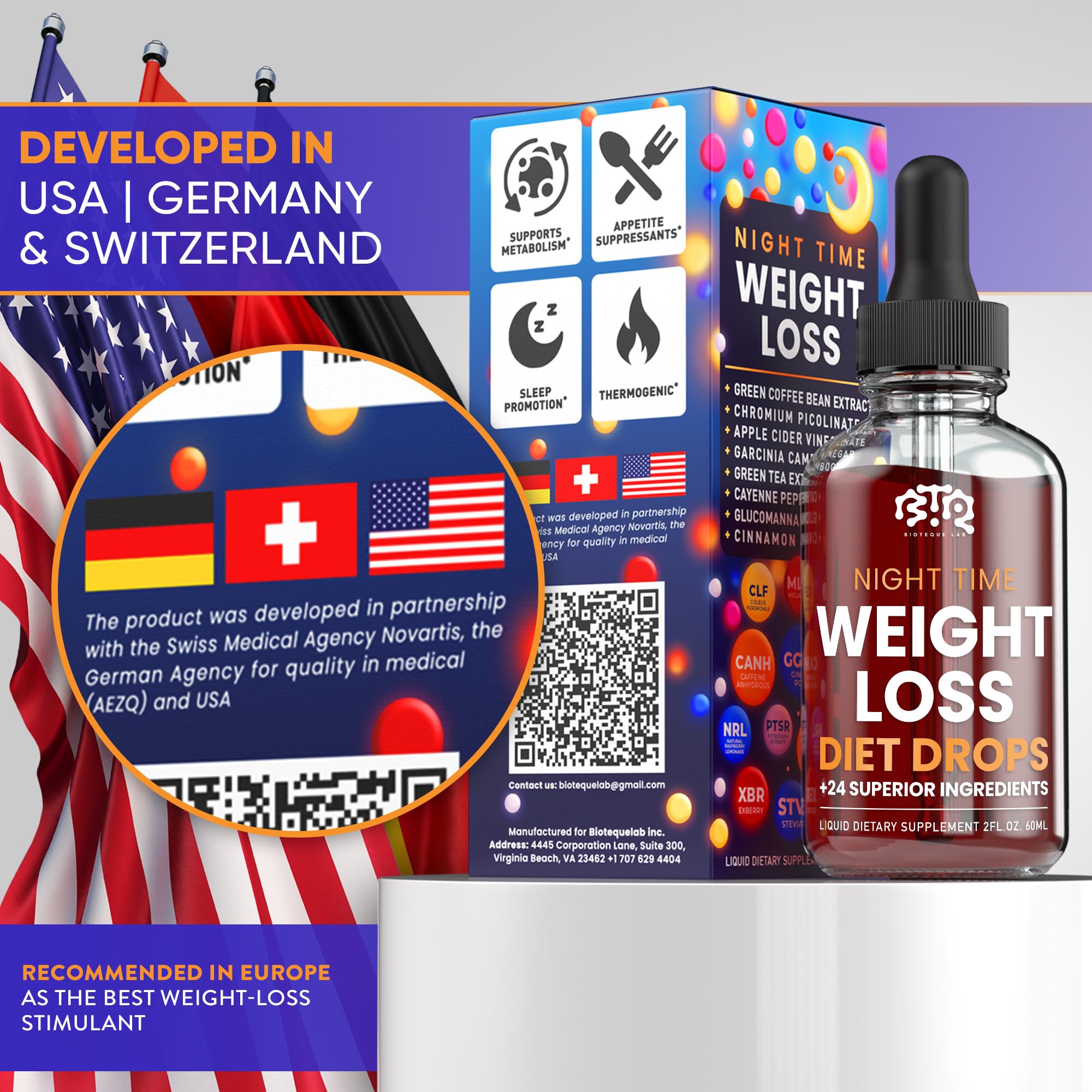 Night Time Weight Loss Diet Drops - Appetite Control, Fat Burner, Metabolism Booster - Apple Cider Vinegar - Cinnamon - Cayenne Pepper