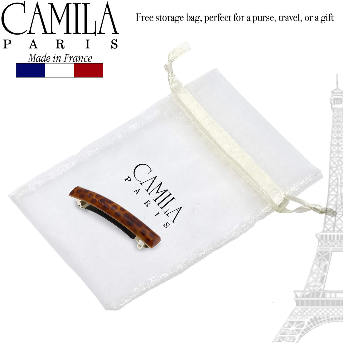 Camila Paris MP999 French Hair Barrettes Clips for Girls Strong Hold Grip Hair Clips for Women, No Slip and Durable Styling Girls Hair Accessories, Made in France