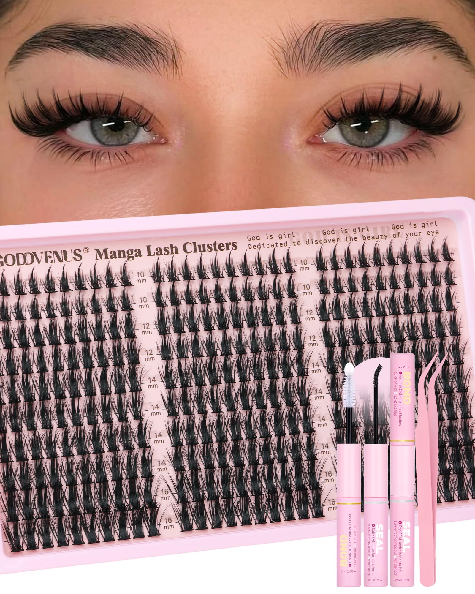Goddvenus Manga Lash Clusters Kit Natural 300 Pcs Cluster Eyelash Extensions Kit Wispy Fairy Fluffy Eyelash Clusters Anime Cosplay Individual Lash Extensions Kit CC Curve 10-16mm