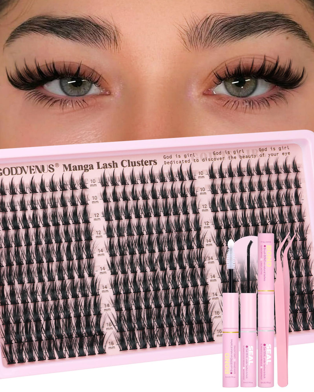 Goddvenus Manga Lash Clusters Kit Natural 300 Pcs Cluster Eyelash Extensions Kit Wispy Fairy Fluffy Eyelash Clusters Anime Cosplay Individual Lash Extensions Kit CC Curve 10-16mm