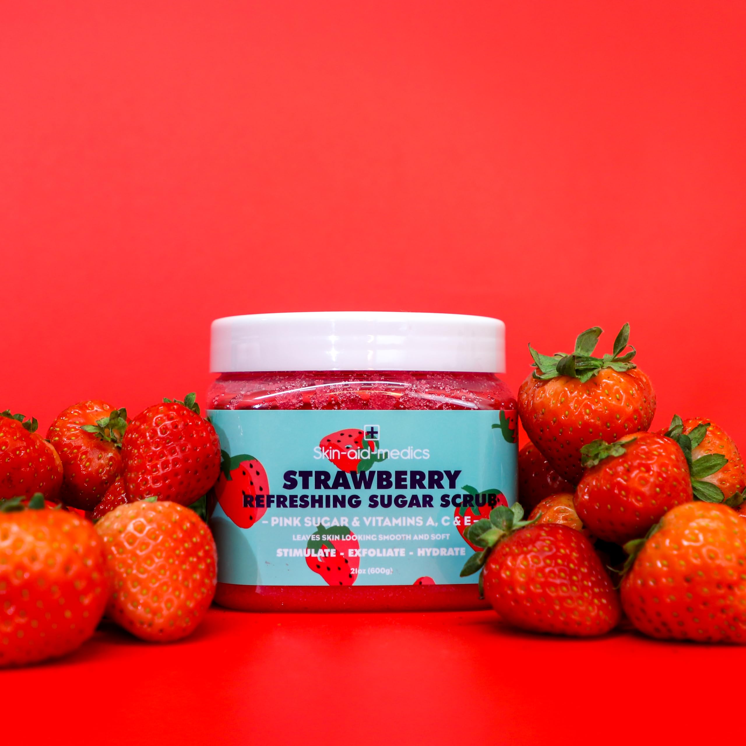 Skin-Aid-Medics Strawberry Refreshing Sugar Scrub with Vitamins A, C, E, 21 oz