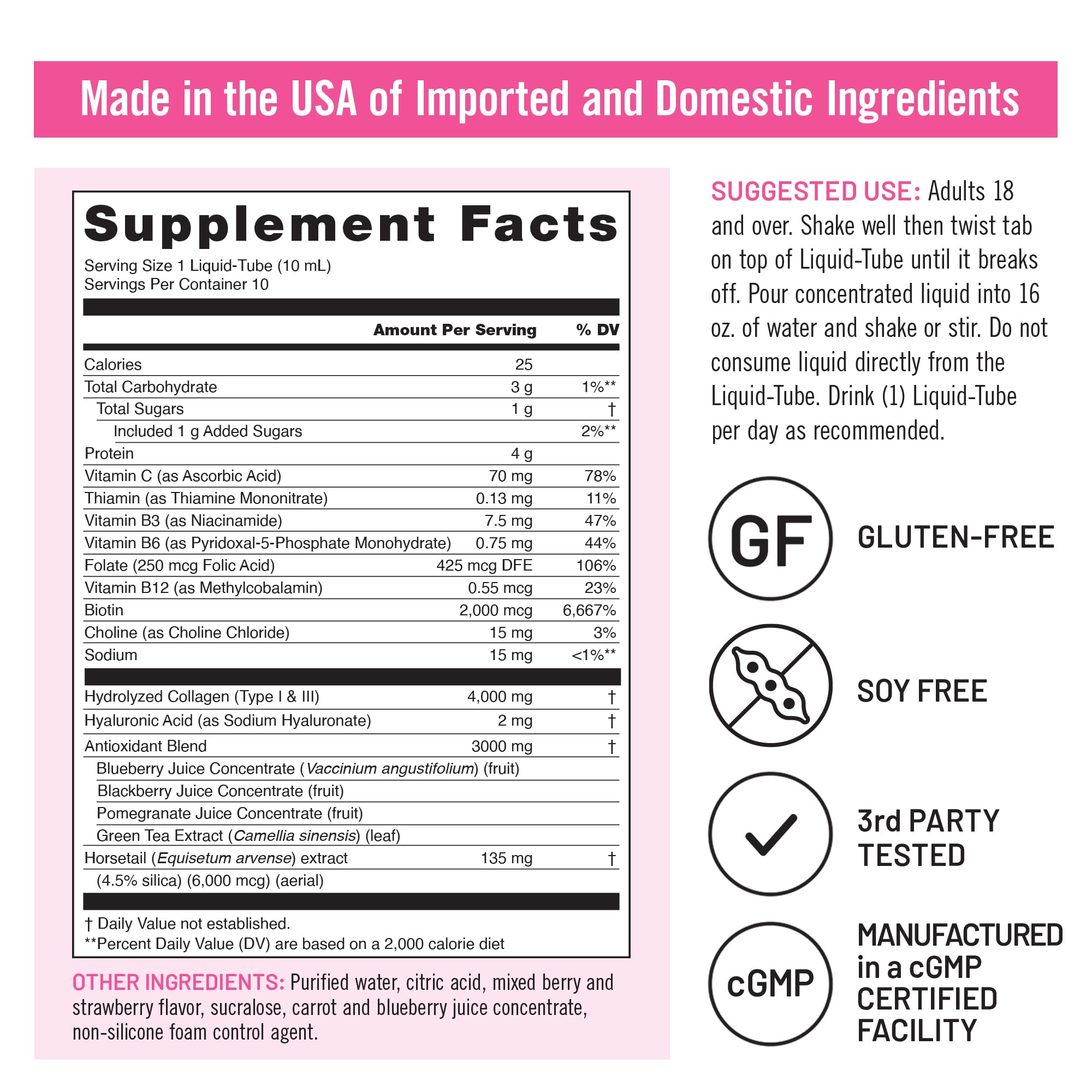 NatureWise Liquid Collagen for Women & Men 4000mg, Type 1 & 3 Peptides with Biotin for Hair, Skin and Nails + Vitamin C + Vitamin B Complex - Low Sugar - Mixed Berry - 10 Tubes