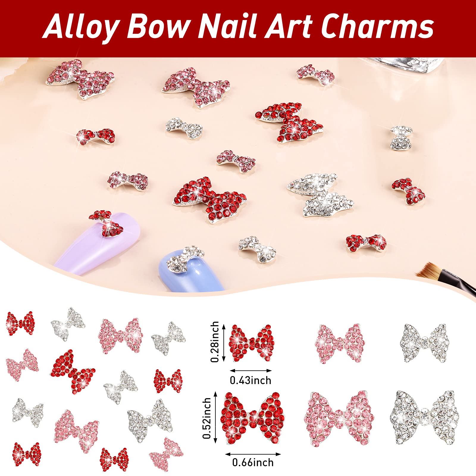 24 Pieces 3D Bows Nail Art Charms Rhinestones Bows Charms Pearl Bowknot Nail Accessory 3D Alloy Nail Art Decoration for Women Girls Nail Salon DIY Nail Decorations (Red, Gold, Rose Red)