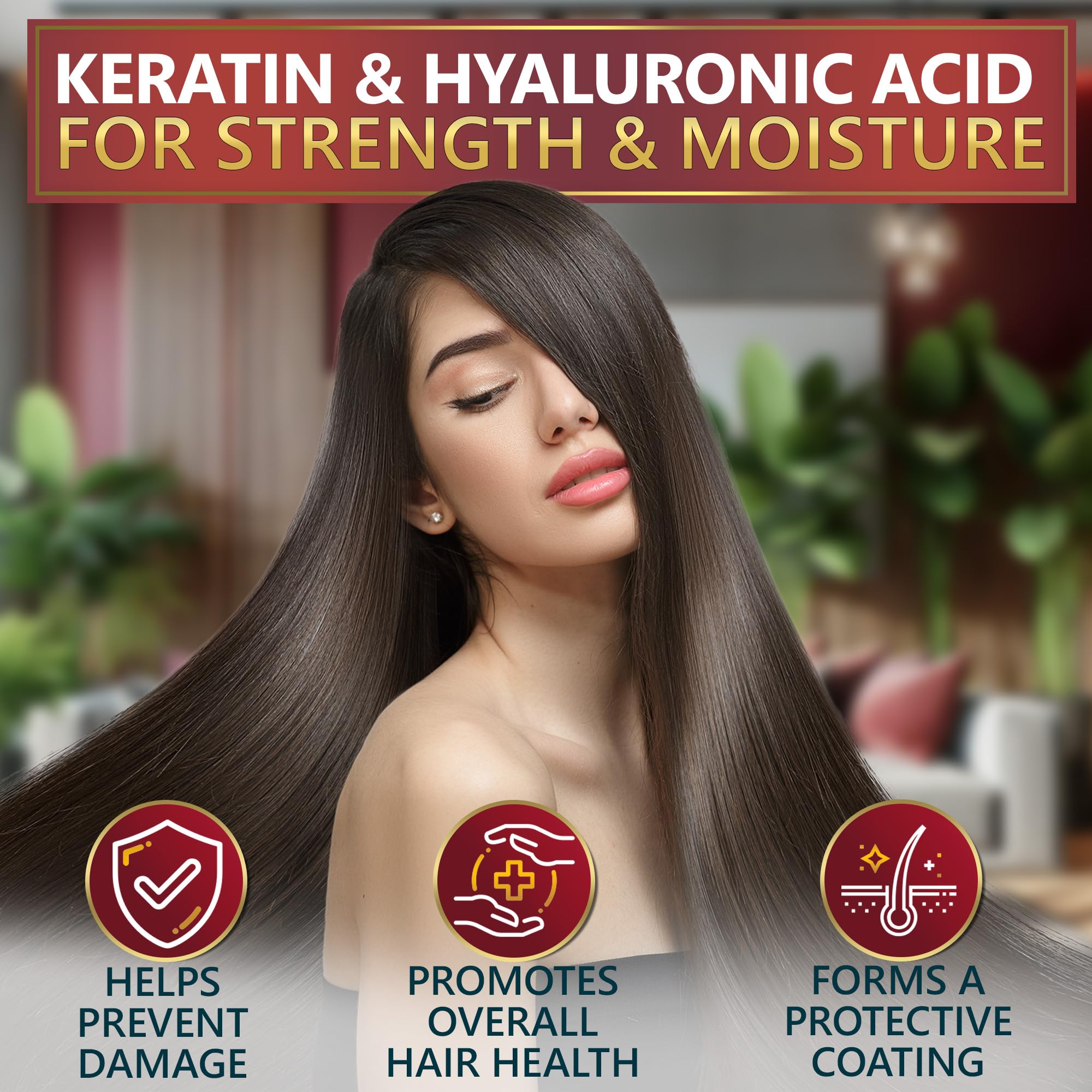 Keratin Shampoo and Conditioner Set with Hyaluronic Acid - Sulfate Free Intense Moisturizing Treatment - For Strengthening Dry and Damaged Hair - For Women and Men - Salon Grade