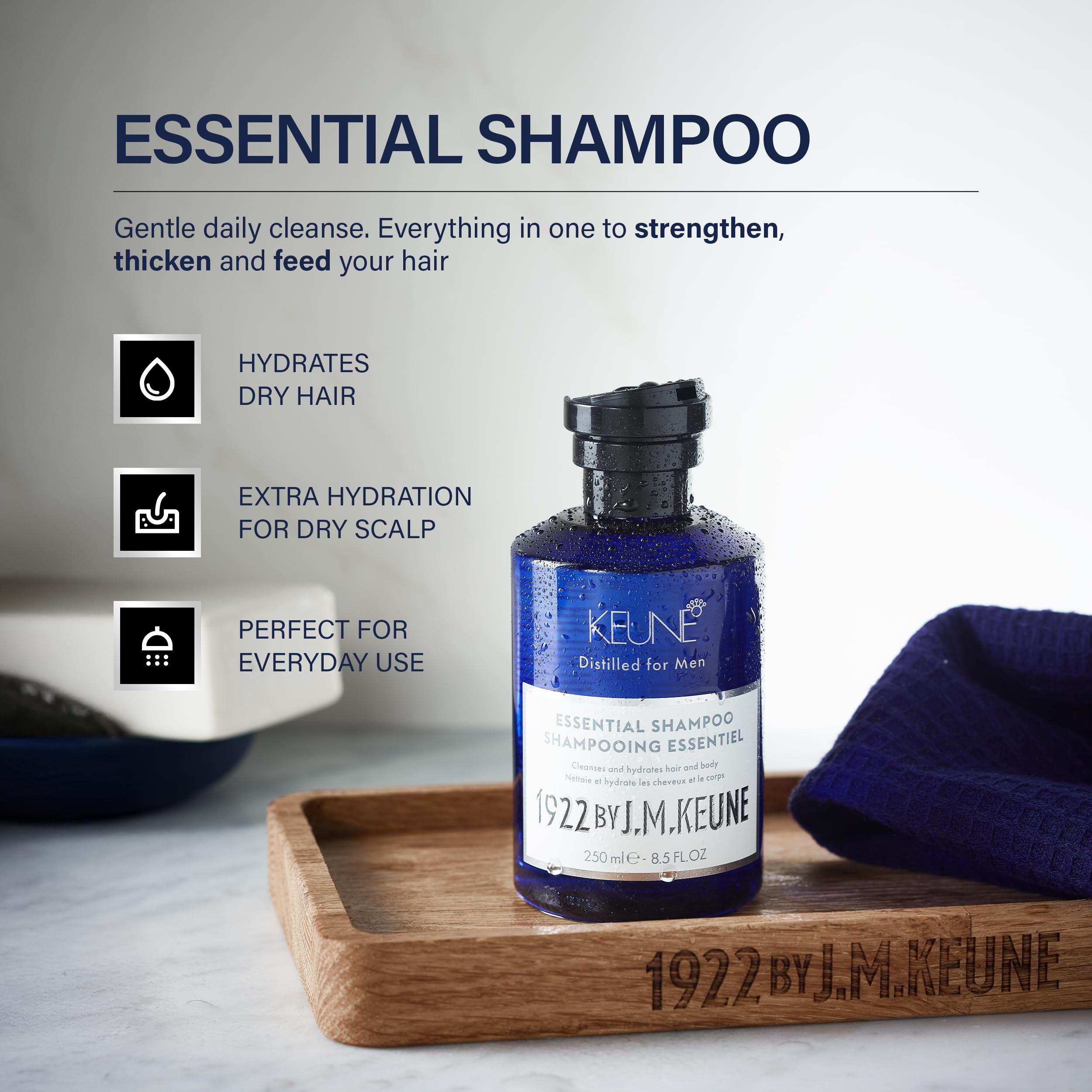 1922 by J.M. Keune Essential Shampoo, Multi-Use Cleanser, Beard Wash & Body Wash for Men, 8.5 Fl Oz