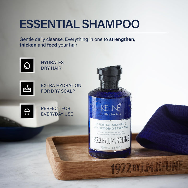 1922 by J.M. Keune Essential Shampoo, Multi-Use Cleanser, Beard Wash & Body Wash for Men, 8.5 Fl Oz