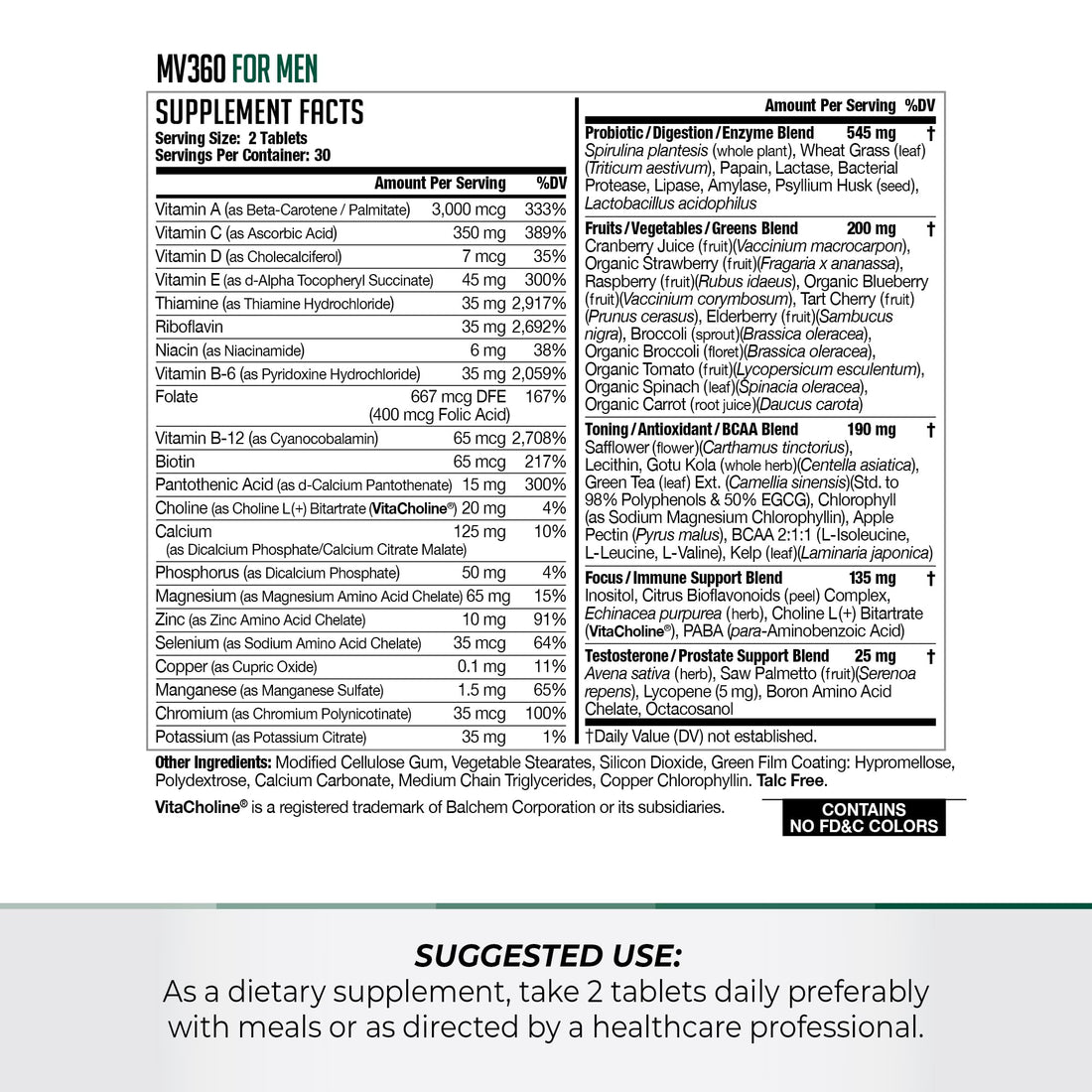 NDS Nutrition MV360 For Men, 5-in-1 Complete Multivitamin for Men with Essential Mens Vitamins for Energy, Digestion, Toning, Immune Support, and Mens Health & Vitality, 60 Tablets, 30 Servings