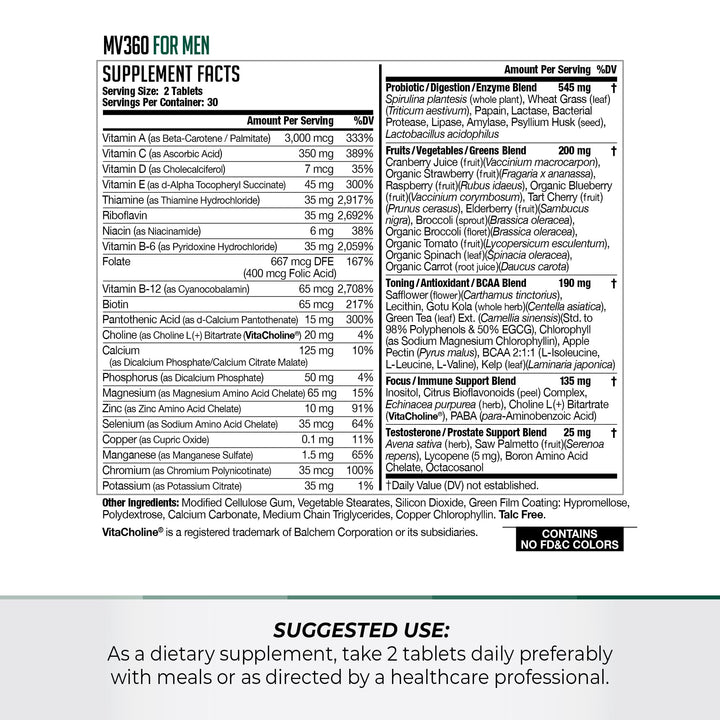 NDS Nutrition MV360 For Men, 5-in-1 Complete Multivitamin for Men with Essential Mens Vitamins for Energy, Digestion, Toning, Immune Support, and Mens Health & Vitality, 60 Tablets, 30 Servings