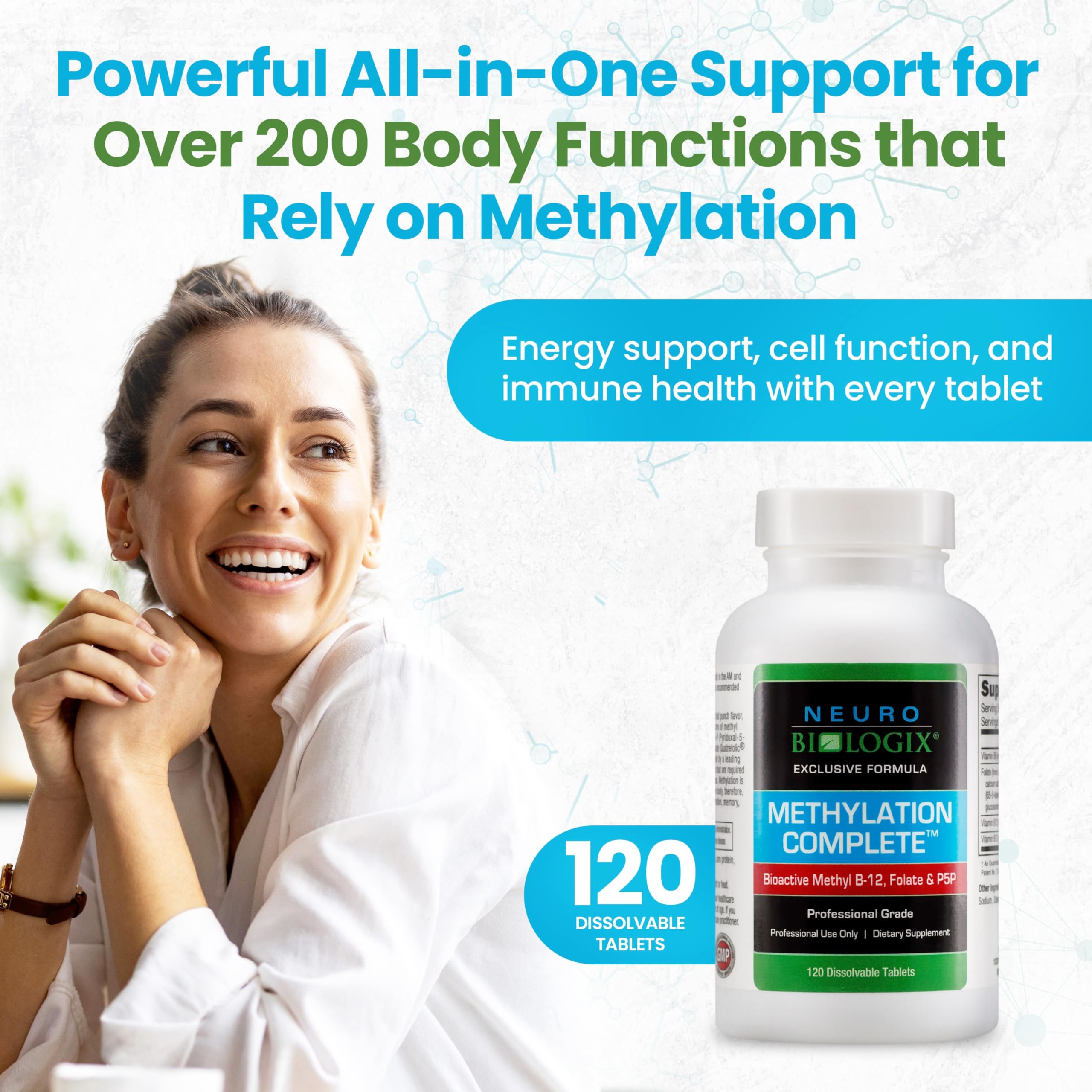 Methylation Complete in Fast-Dissolving Tablets - Methylated B Complex Vitamins to Aid Over 200 Body Processes - Supports Energy, Cell Function & Immunity - Enhanced Absorption with B12, B6 & Folate