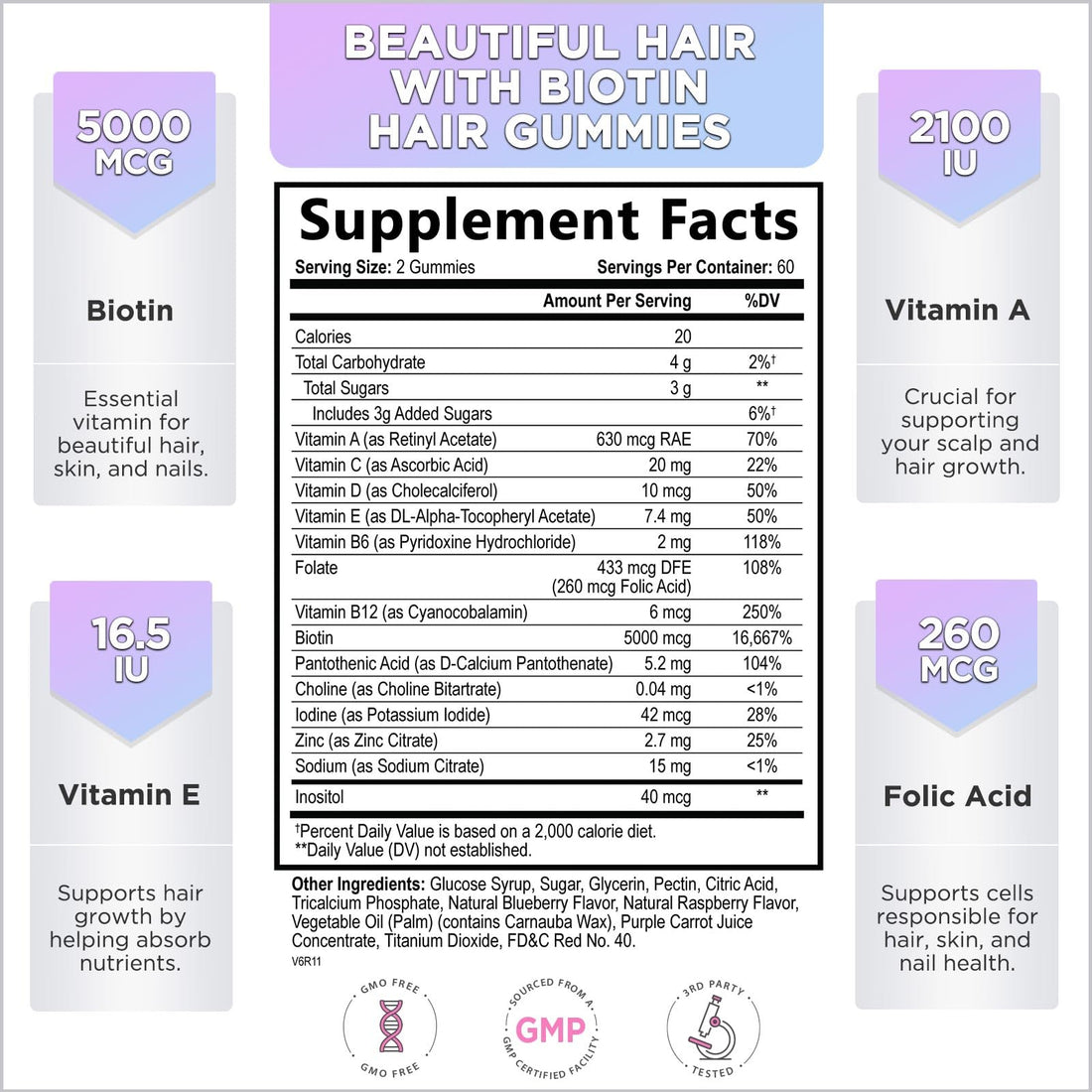 Hello Lovely! Hair Vitamins Gummy with Biotin 5000 mcg Vitamin E & C Support Hair Growth, Premium Vegetarian Non-GMO, for Stronger Beautiful Hair, Skin & Nails Supplement - 120 Bear Gummies