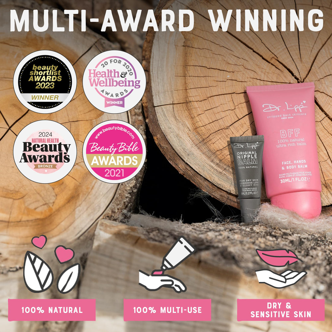 DR. LIPP Dry Skin Heroes [BFF ultra rich Balm 30ml & Original Nipple Balm 8ml] – 14-in-TWO Multi-Use Balms for Lips, Nipples & More – 100% Natural Coconut Oil & Lanolin – Fragrance & Cruelty Free