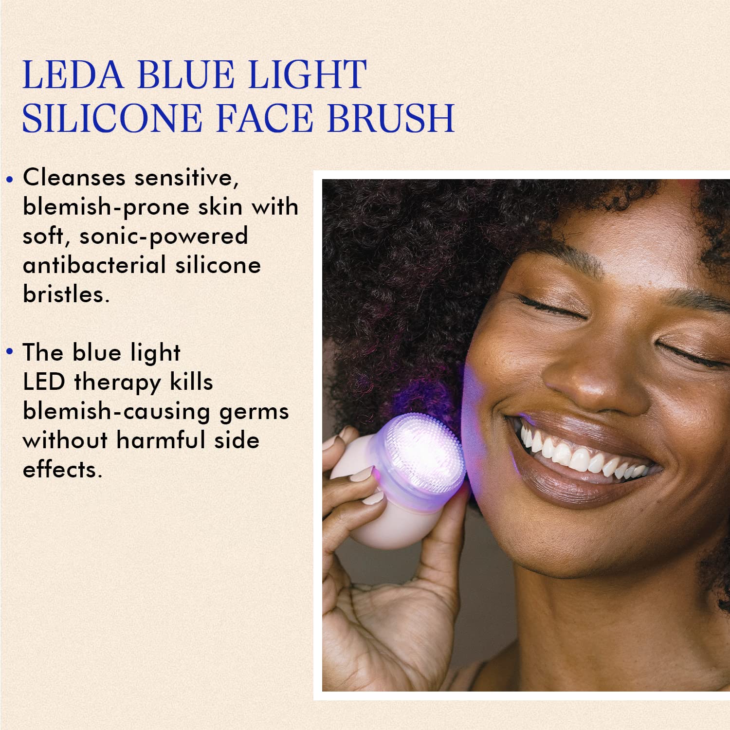 Vanity Planet LEDA Blue LED Silicone Face Brush - Deep Cleansing Light Therapy for Your Skin and Prevent Fine Lines, Wrinkles and Sunspots - Gentle for Sensitive Skin