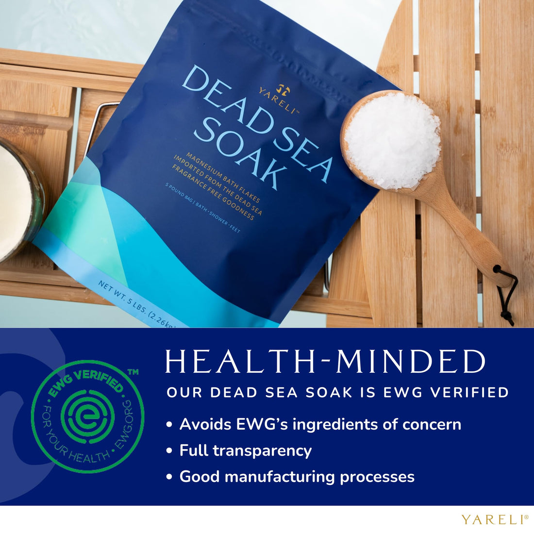 Yareli Magnesium Flakes, 15lb, Dead Sea Bath & Foot Soak, Alternative to Epsom Salt with Over 800,000mg of Elemental Magnesium Per Bag