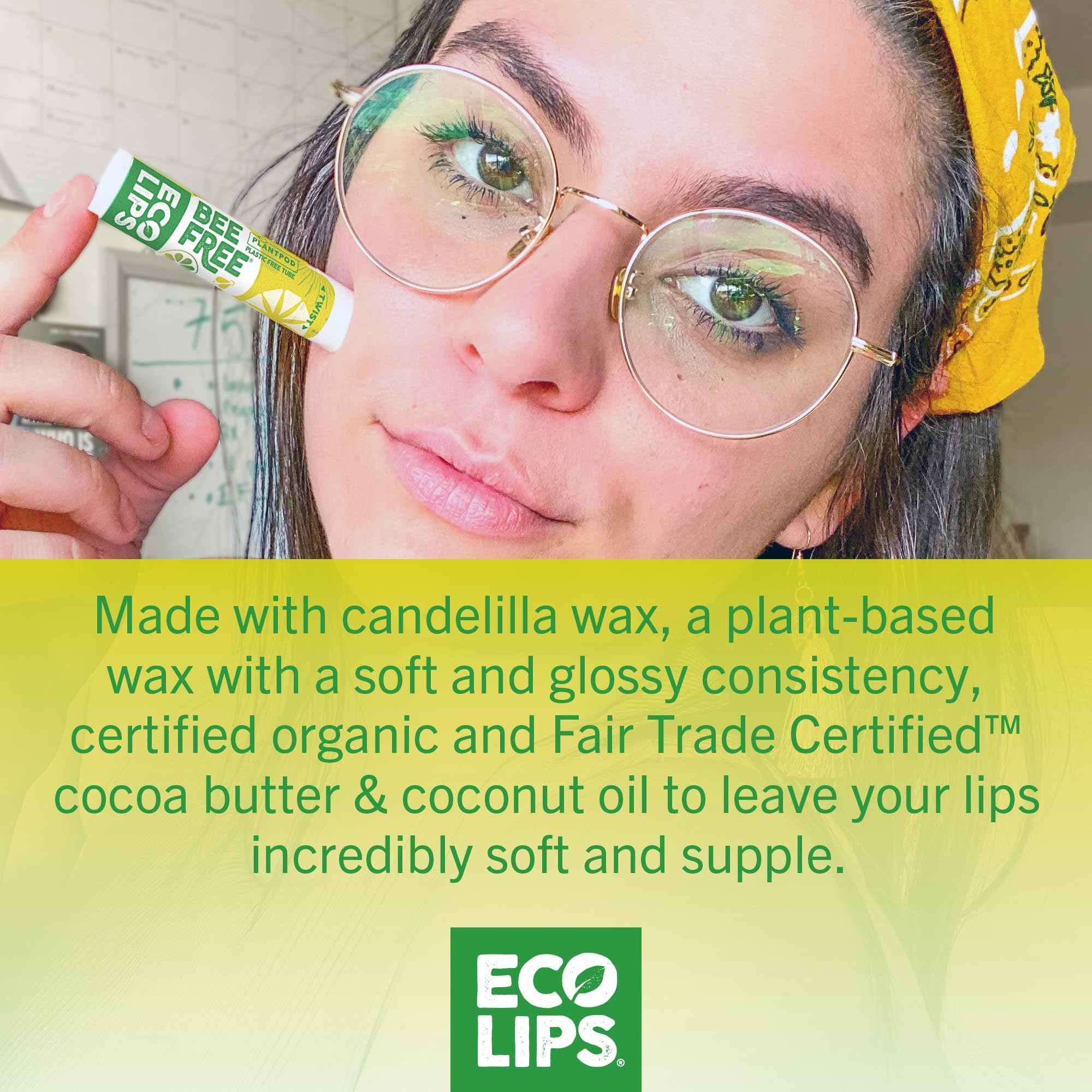 Vegan Lip Balm Lemon Lime By ECO LIPS Flavor 3 Pack - Natural Bee Free with Candelilla Wax, Organic Cocoa Butter & Coconut Oil Lip Care. Soothe & Moisturize Dry, Cracked and Chapped Lips - Made in USA